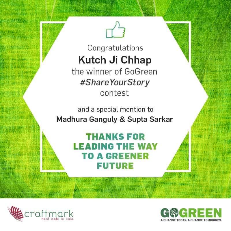 Craftmark GoGreen certificate congratulating Kutch Ji Chhap as winner of the #ShareYourStory contest