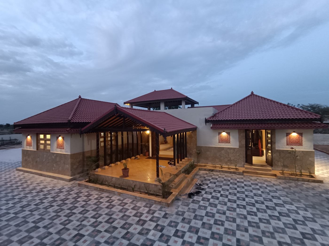 Kutch ji Chhap premises in Bhujodi, Kutch at dusk