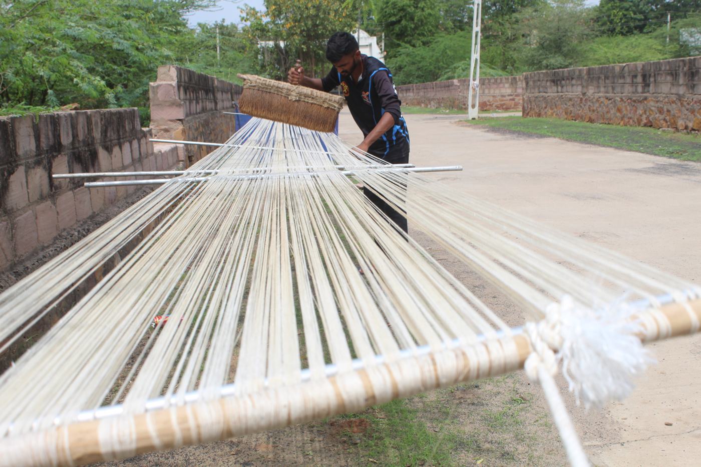Kala cotton warp being prepared